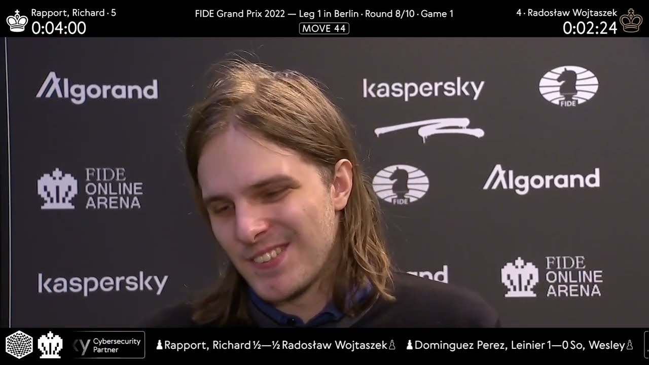 Richard Rapport and Radosław Wojtaszek after the tie-breaks of the FIDE  Grand Prix 2022 